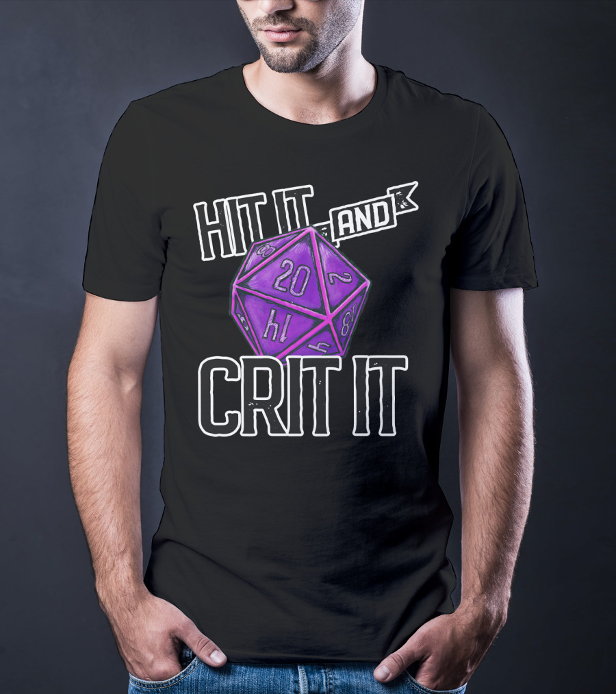 Hit It And Crit It Regal Purple D20 20-Sided Dice DnD T-Shirt