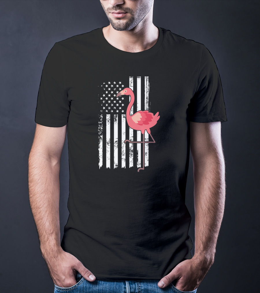 Flamingo USA Flag Stars And Stripes Independence Day T-Shirt