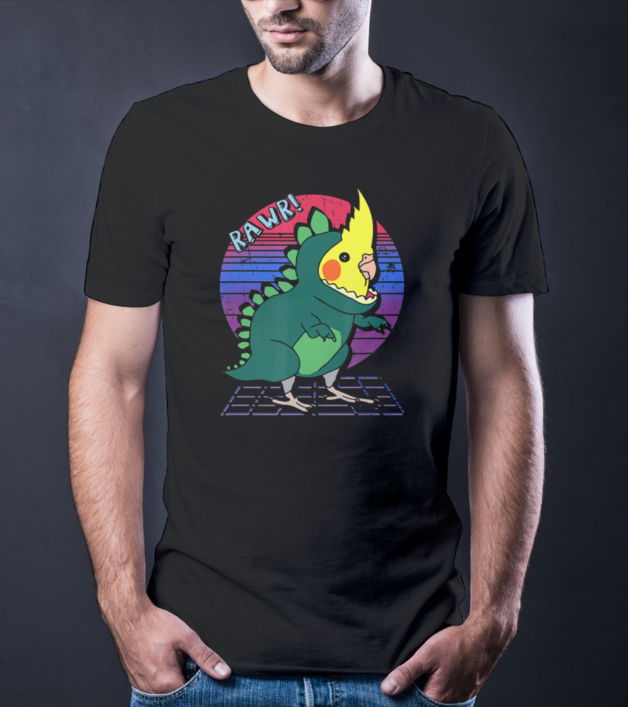 RAWR Funny Vaporwave Cockatiel Dinosaur T-Shirt