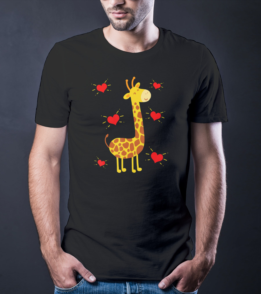Giraffe Lover Heart Zookeeper With Cute Giraffe Surrounded By Red Hearts T-Shirt