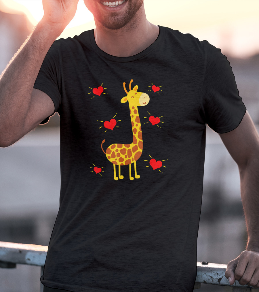 Giraffe Lover Heart Zookeeper With Cute Giraffe Surrounded By Red Hearts T-Shirt