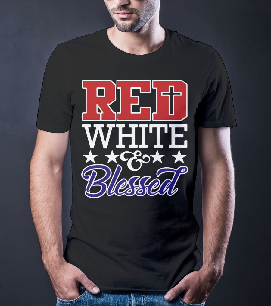 Red White Blessed Patriot Cross Stars T-Shirt