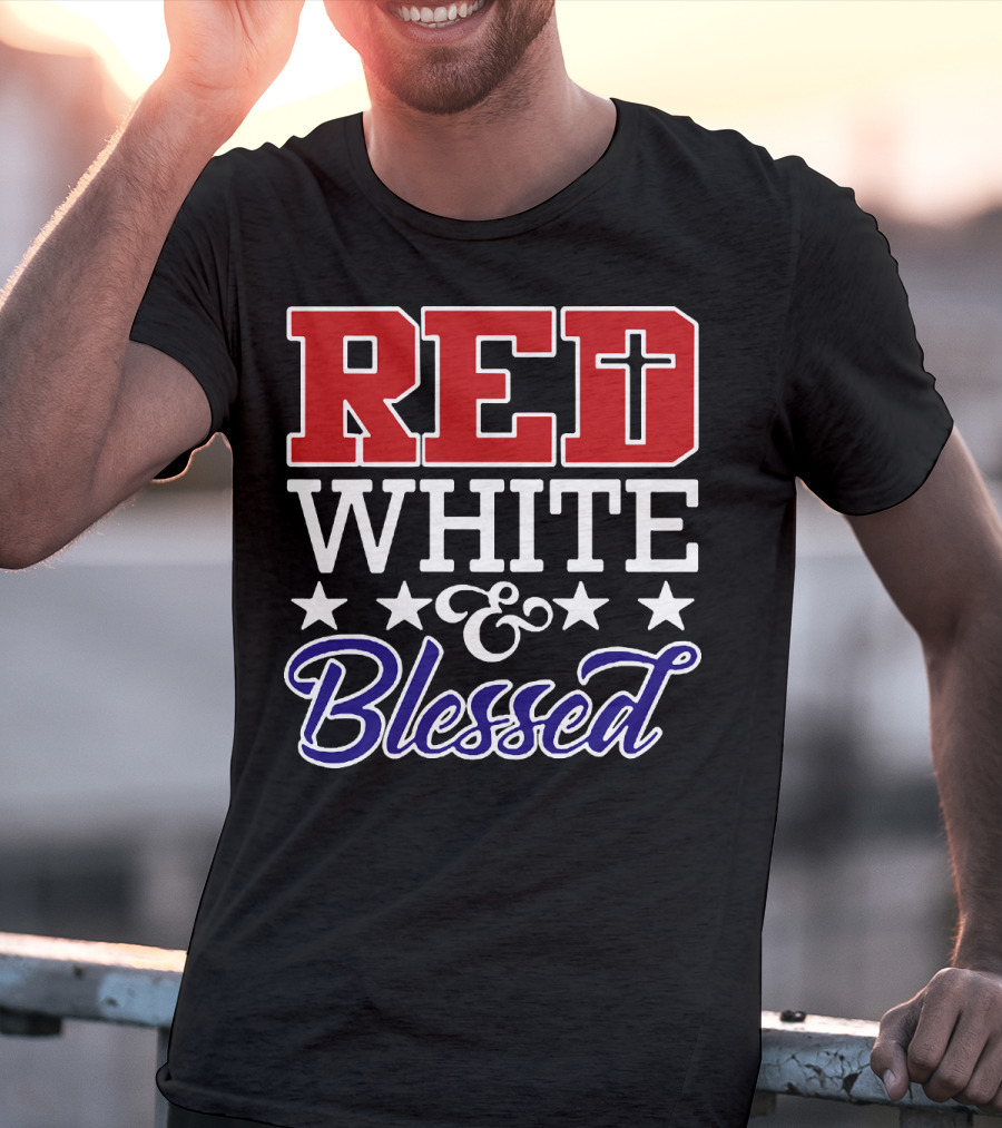 Red White Blessed Patriot Cross Stars T-Shirt