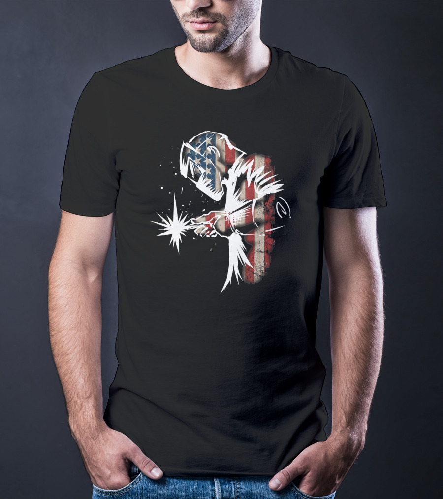 Welder In American Flag Colors With USA Patriotic Flair T-Shirt