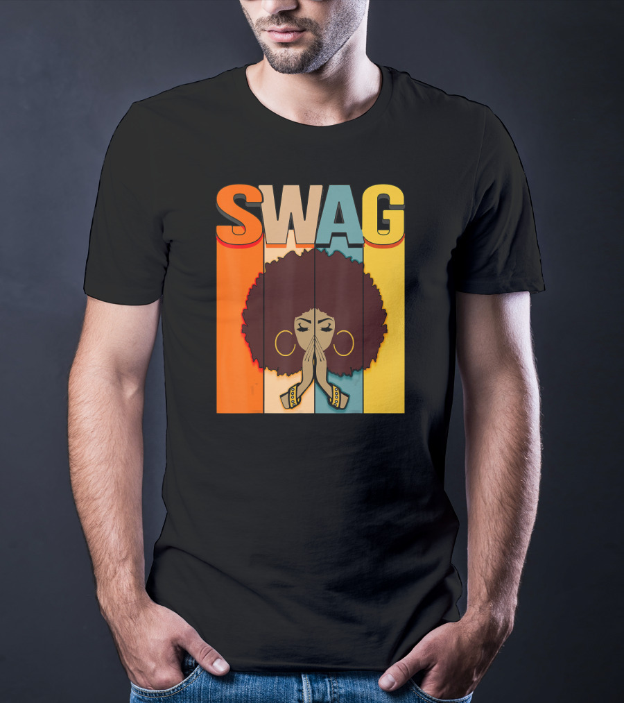 SWAG Melanin Afro Icon With Praying Hands Black History T-Shirt