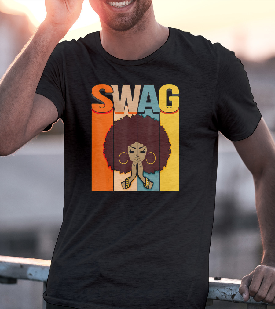 SWAG Melanin Afro Icon With Praying Hands Black History T-Shirt