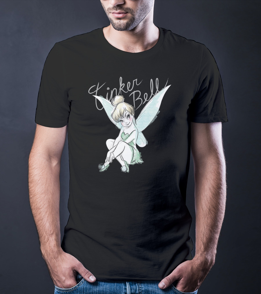 Disney Tinker Bell Kneeling Fairy Sketch With Wings T-Shirt