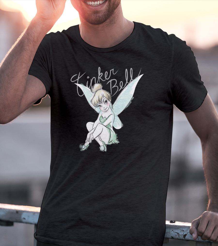 Disney Tinker Bell Kneeling Fairy Sketch With Wings T-Shirt