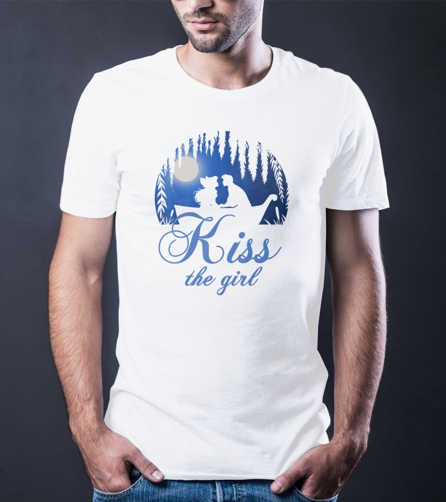 Kiss The Girl Disney Mermaid Ariel Eric Night Moonlit Boat Scene T-Shirt