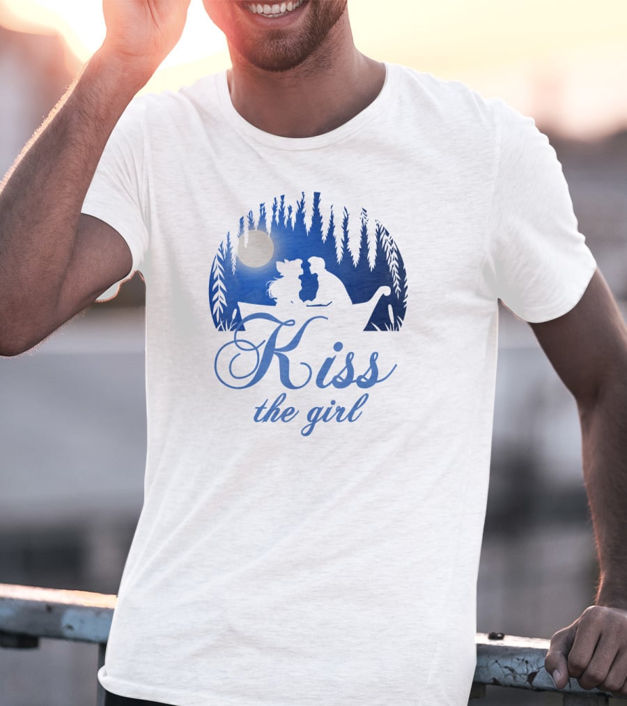 Kiss The Girl Disney Mermaid Ariel Eric Night Moonlit Boat Scene T-Shirt