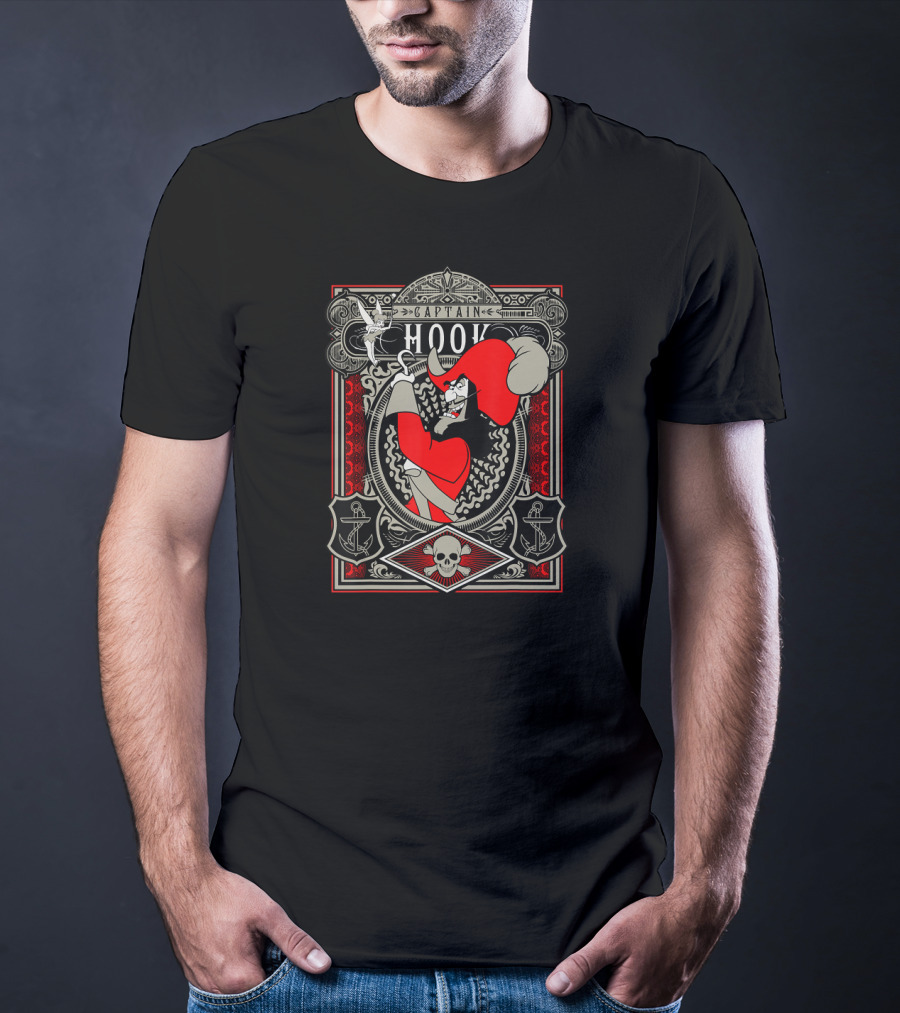 Captain Hook Vintage Disney Design Peter Pan Villain Anchors Skulls T-Shirt
