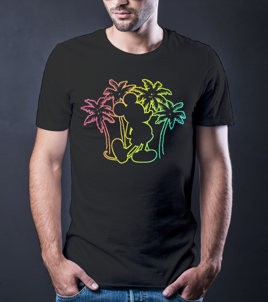 Mickey Mouse Neon Palm Trees Disney Tropical T-Shirt