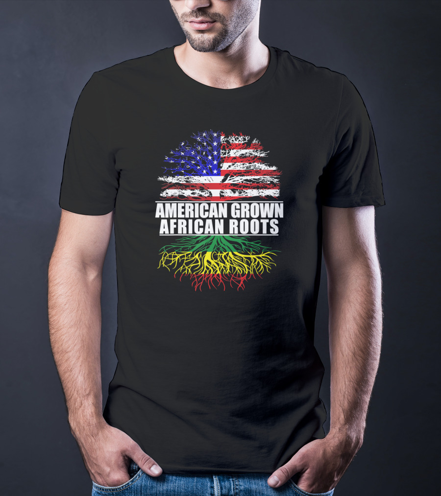 American Grown African Roots Flag And Colorful Roots T-Shirt