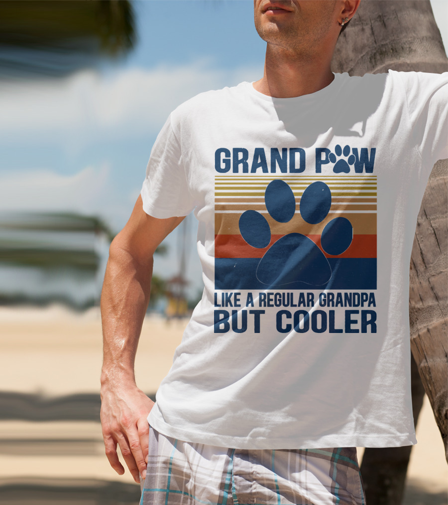 GRAND PAW Like A Regular Grandpa But Cooler Retro Paw Prints T-Shirt