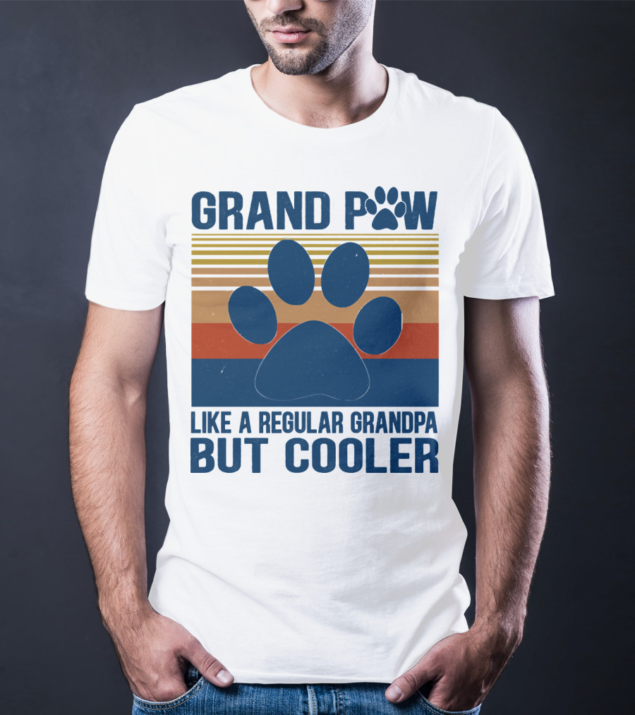 GRAND PAW Like A Regular Grandpa But Cooler Retro Paw Prints T-Shirt