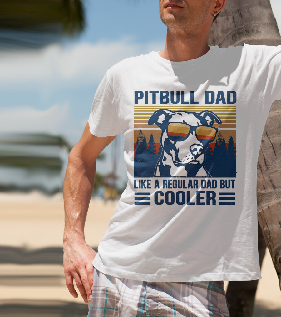 Pitbull Dad Like A Regular Dad But Cooler Retro Style Sunglasses T-Shirt