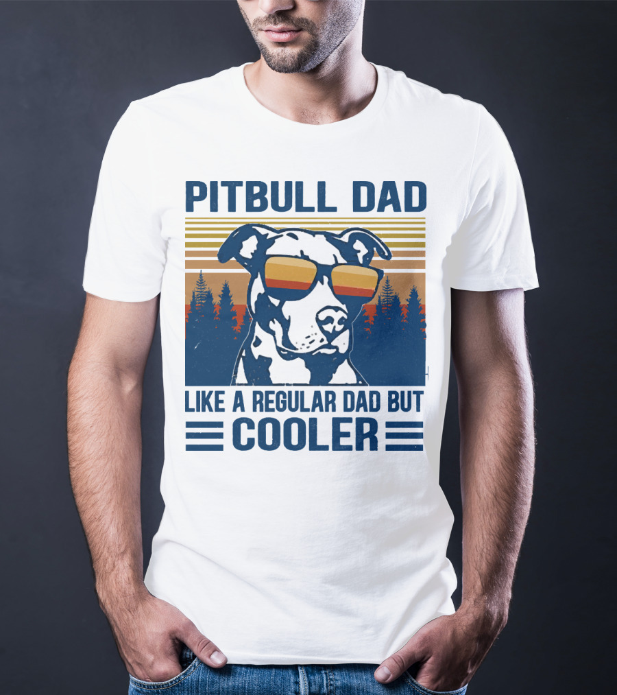 Pitbull Dad Like A Regular Dad But Cooler Retro Style Sunglasses T-Shirt