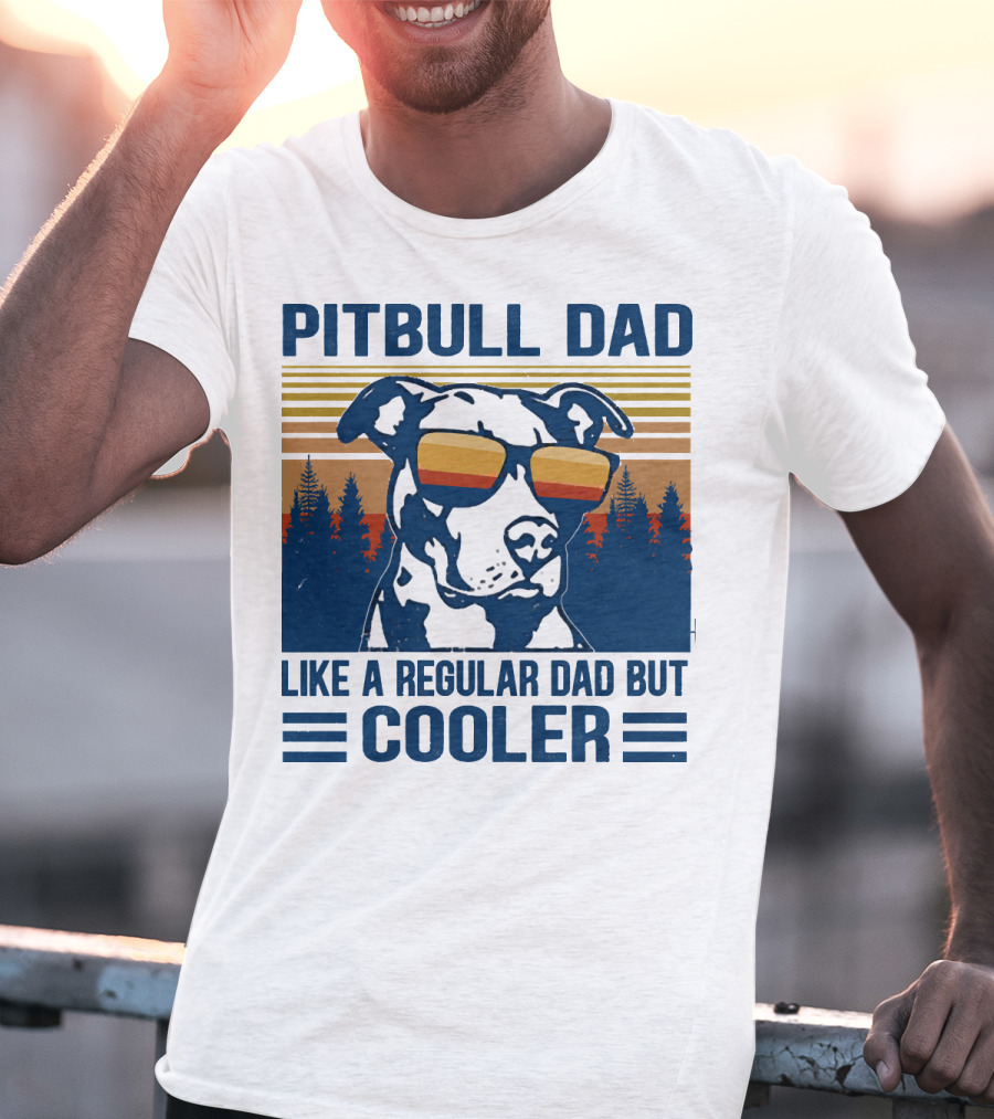 Pitbull Dad Like A Regular Dad But Cooler Retro Style Sunglasses T-Shirt