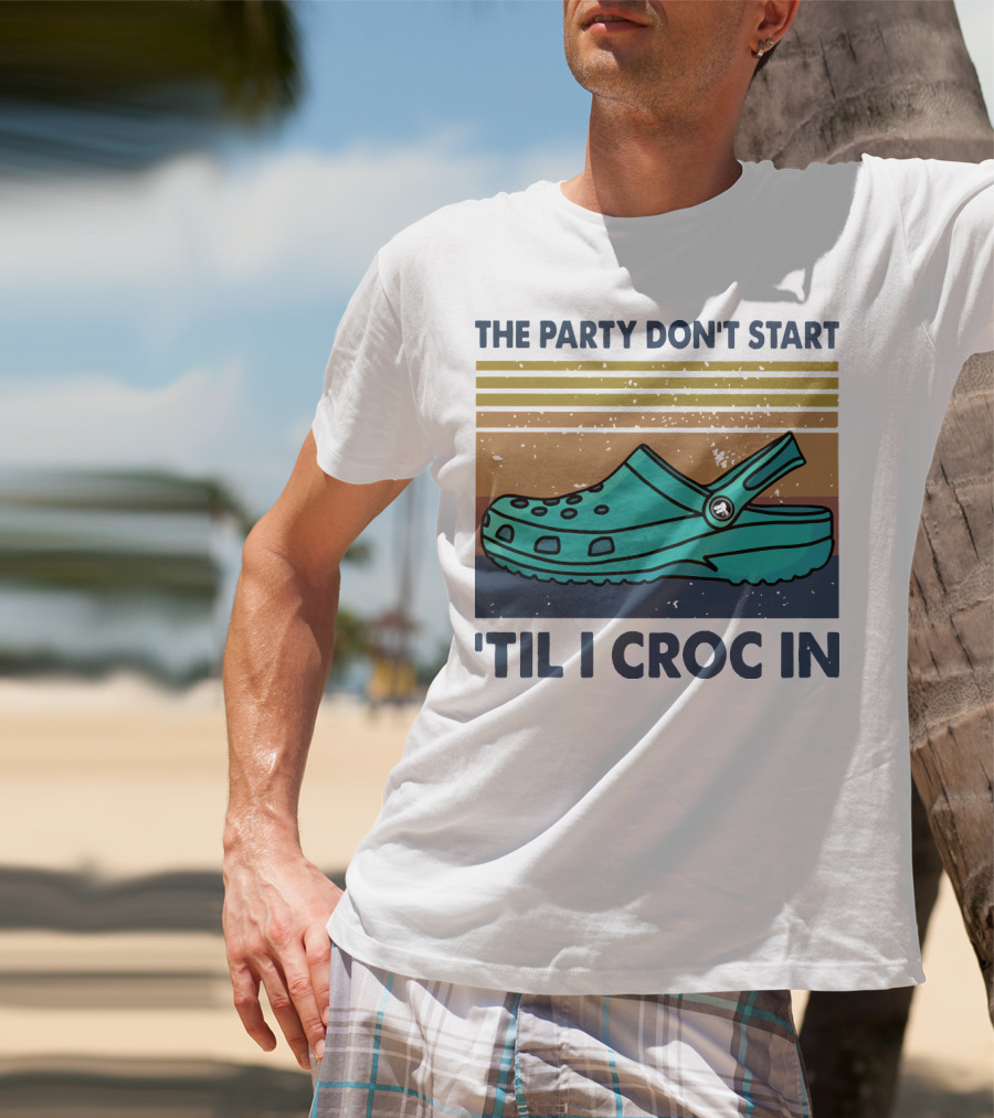 The Party Don't Start 'Til I Croc In Retro Stripes Crocs T-Shirt
