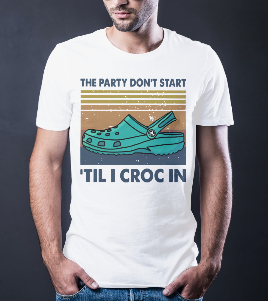 The Party Don't Start 'Til I Croc In Retro Stripes Crocs T-Shirt