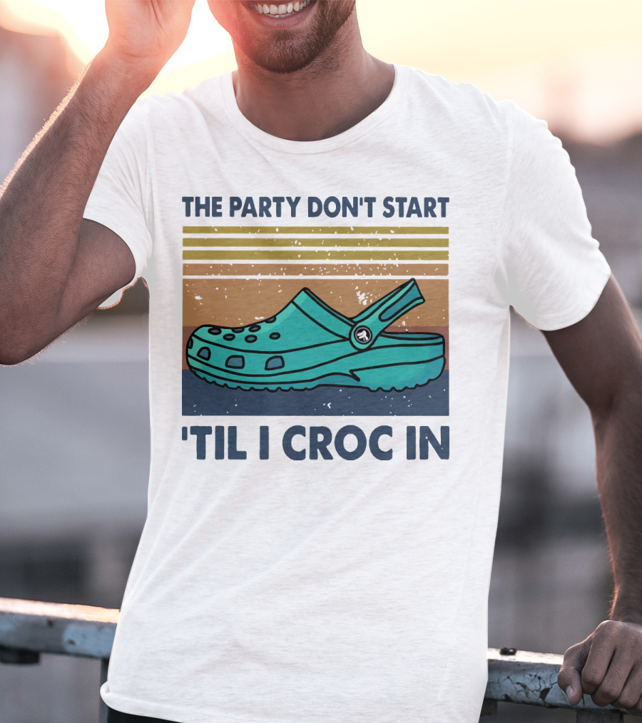 The Party Don't Start 'Til I Croc In Retro Stripes Crocs T-Shirt