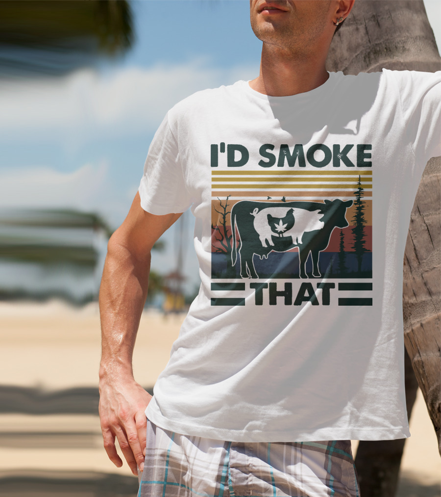 I'd Smoke That Vintage Farm Pig Cow Sunset T-Shirt