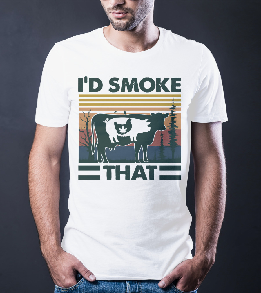 I'd Smoke That Vintage Farm Pig Cow Sunset T-Shirt