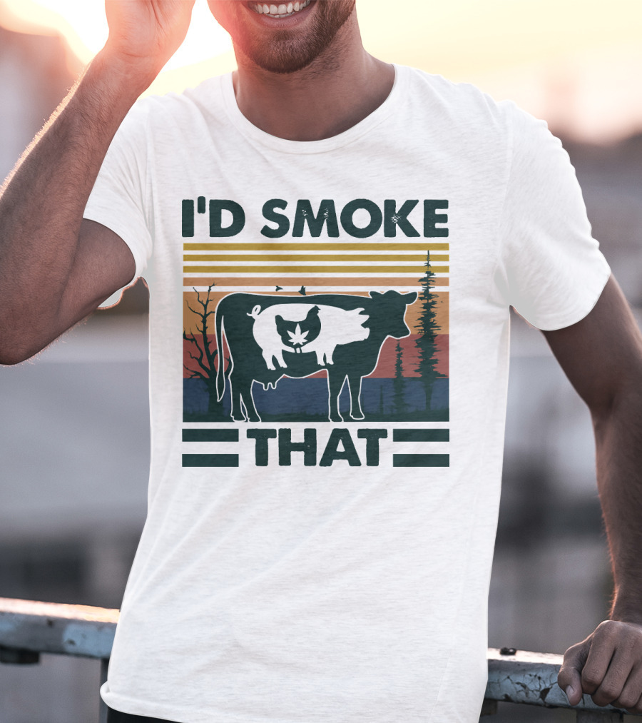I'd Smoke That Vintage Farm Pig Cow Sunset T-Shirt