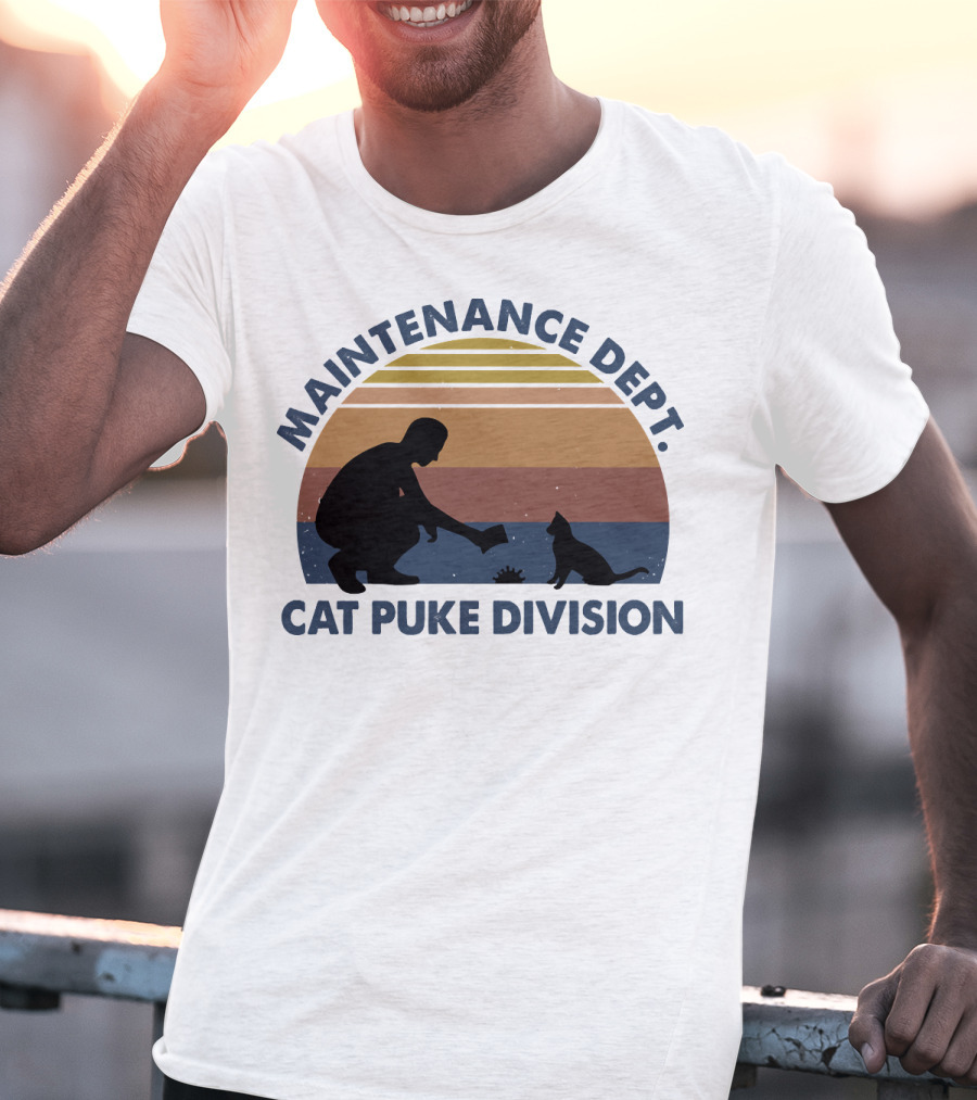 Maintenance Dept Silhouette With Cat Retro Style Cat Puke Division T-Shirt