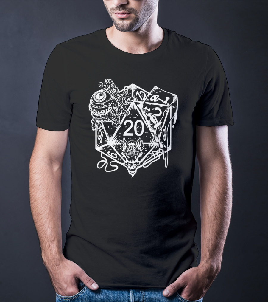 Role Playing Dungeons Beholder Dragon Dice D20 RPG T-Shirt