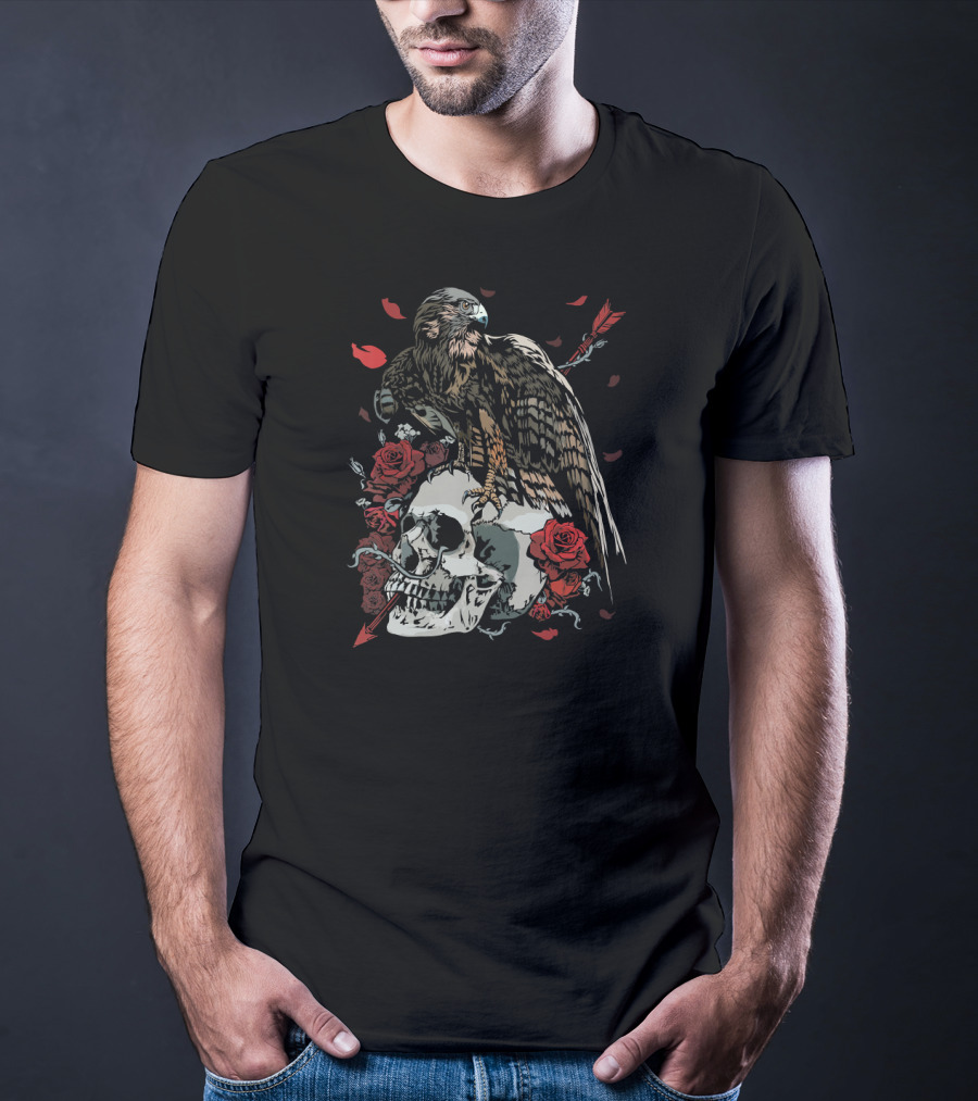 Hawk Skull Roses Day Of The Dead T-Shirt