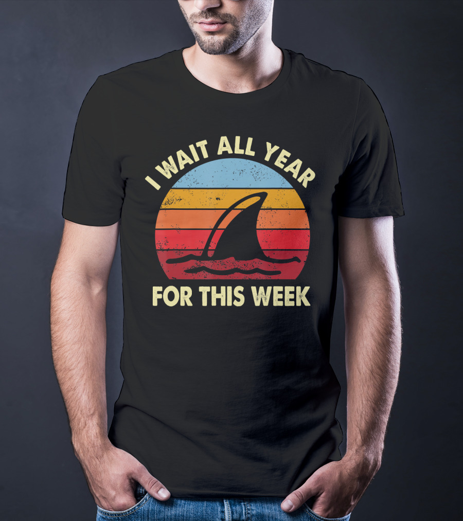 I Wait All Year For This Week Shark Retro Sunset T-Shirt