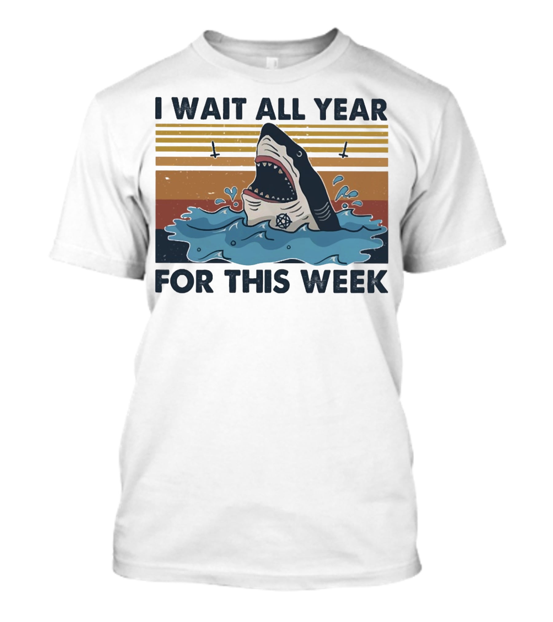 I Wait All Year For This Week Shark Retro Style Ocean Adventure T-Shirt