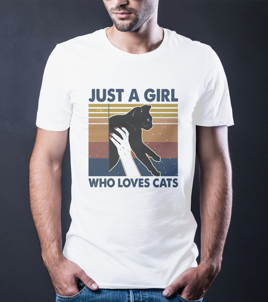 JUST A GIRL WHO LOVES CATS Retro Style Cat T-Shirt