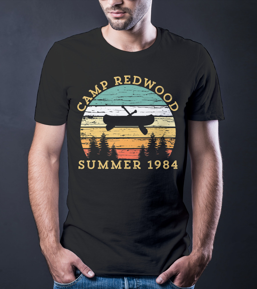 Camp Redwood Summer 1984 Retro Vintage Canoe And Trees T-Shirt