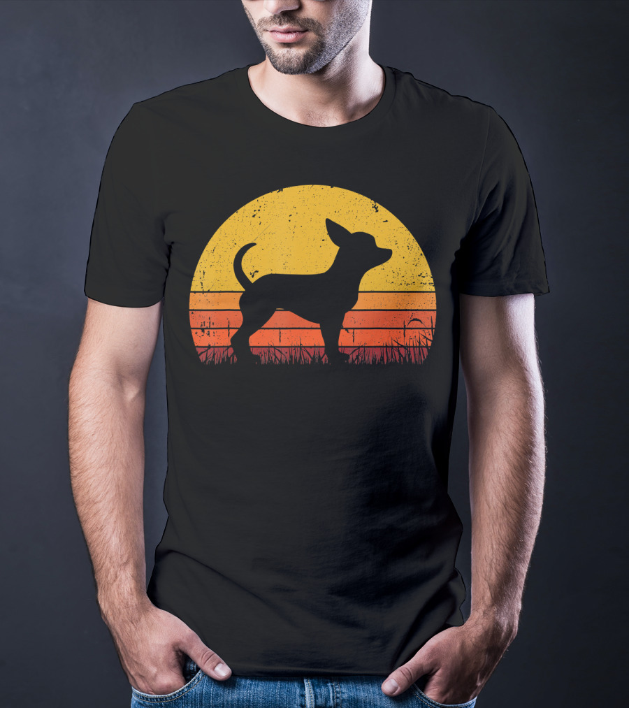 Retro Chihuahua Silhouette In Sunset T-Shirt