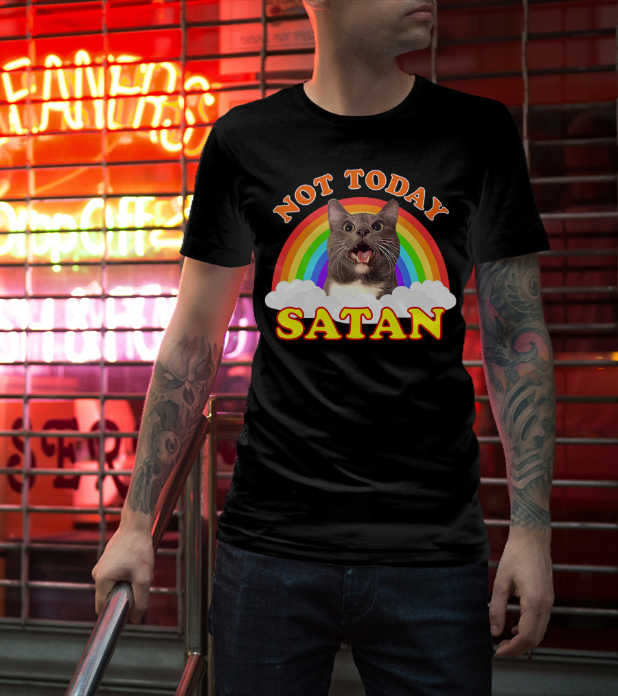 Not Today Satan Cat Rainbow Cloud Funny T-Shirt