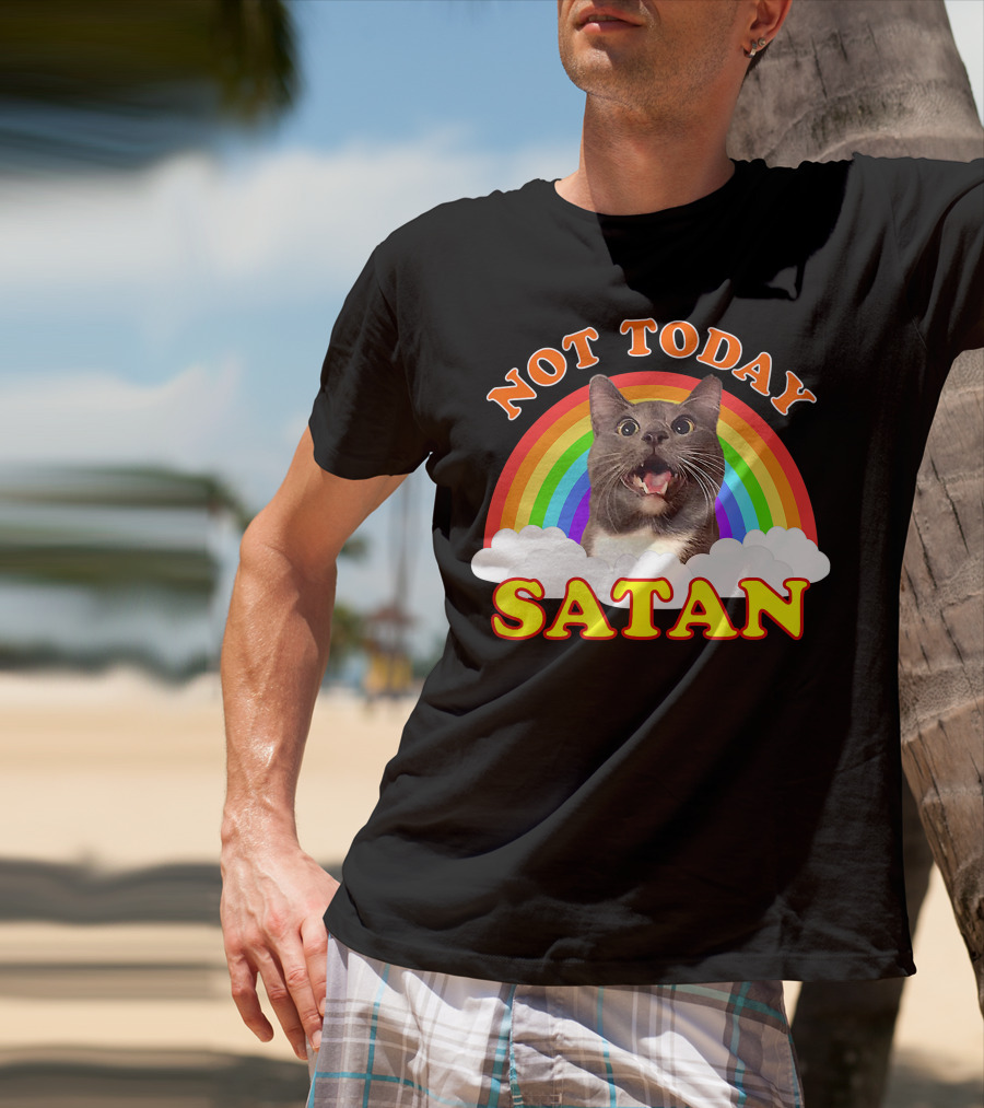 Not Today Satan Cat Rainbow Cloud Funny T-Shirt
