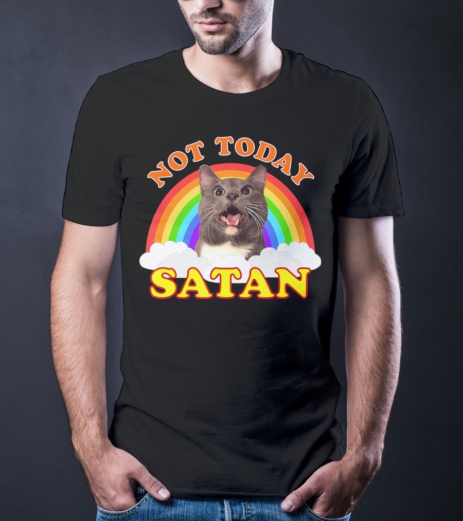 Not Today Satan Cat Rainbow Cloud Funny T-Shirt