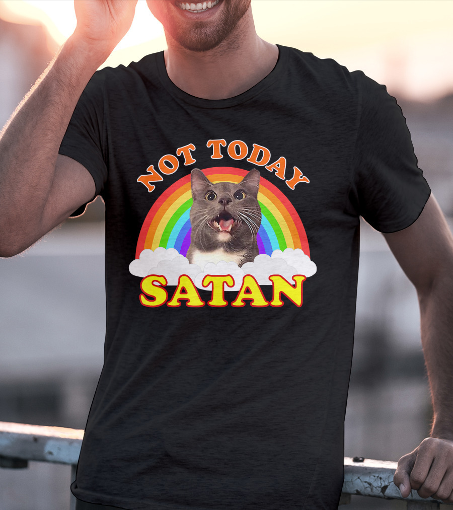 Not Today Satan Cat Rainbow Cloud Funny T-Shirt