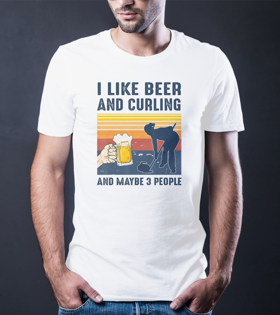 I Like Beer And Curling And Maybe 3 People Retro T-Shirt