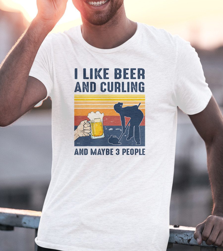I Like Beer And Curling And Maybe 3 People Retro T-Shirt