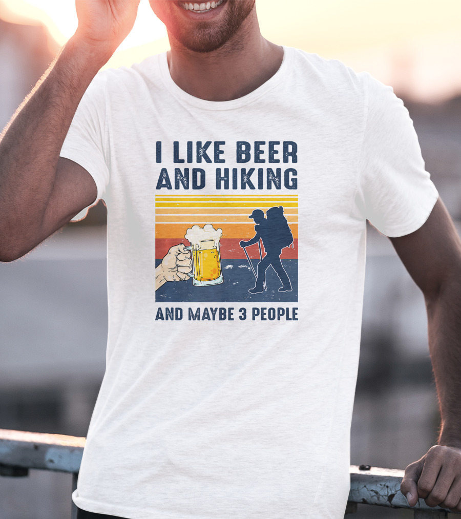 I Like Beer And Hiking Silhouette Maybe 3 People Retro T-Shirt