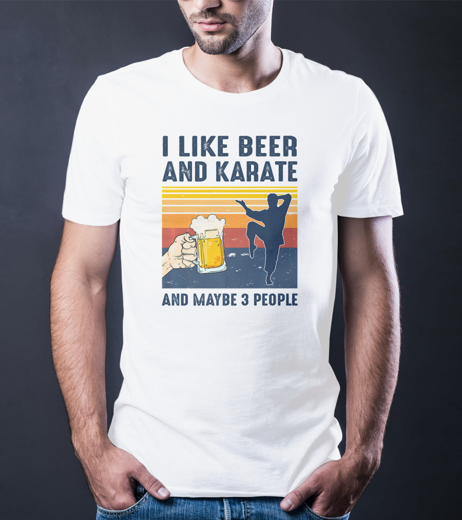 I Like Beer And Karate And Maybe 3 People Vintage Sunset T-Shirt