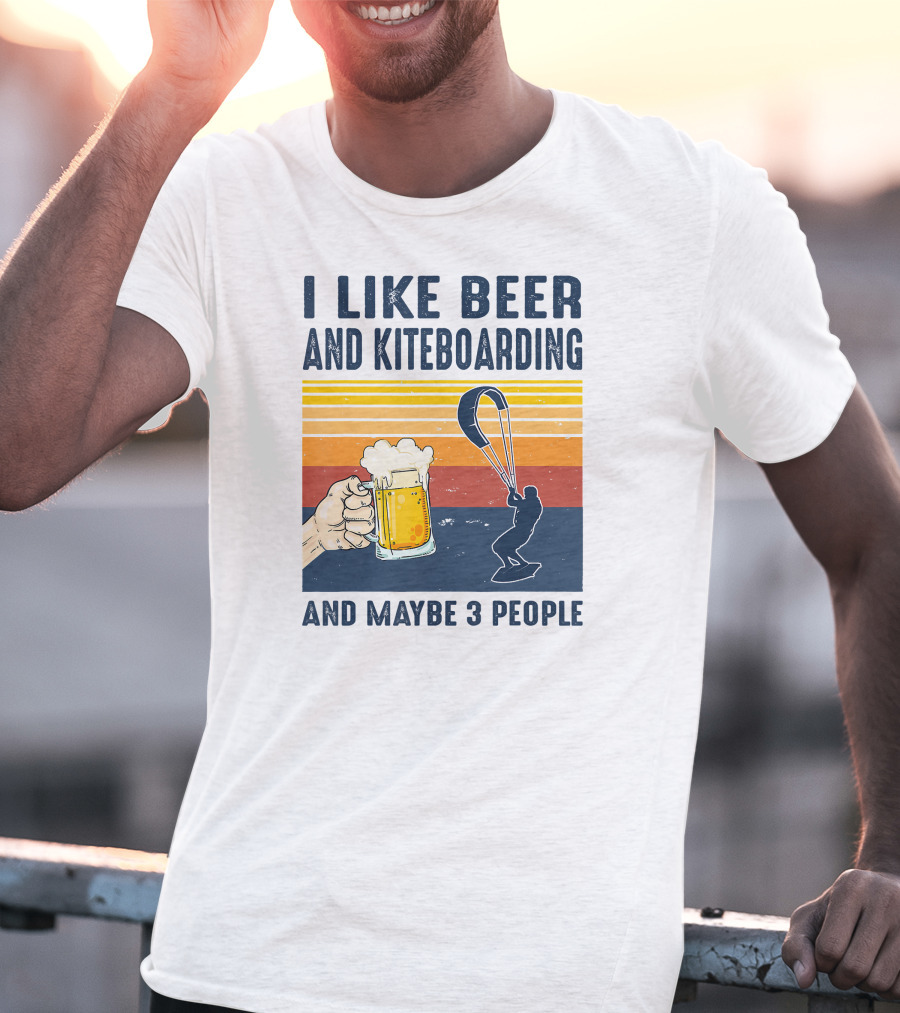 I Like Beer And Kiteboarding And Maybe 3 People Vintage Sunset T-Shirt