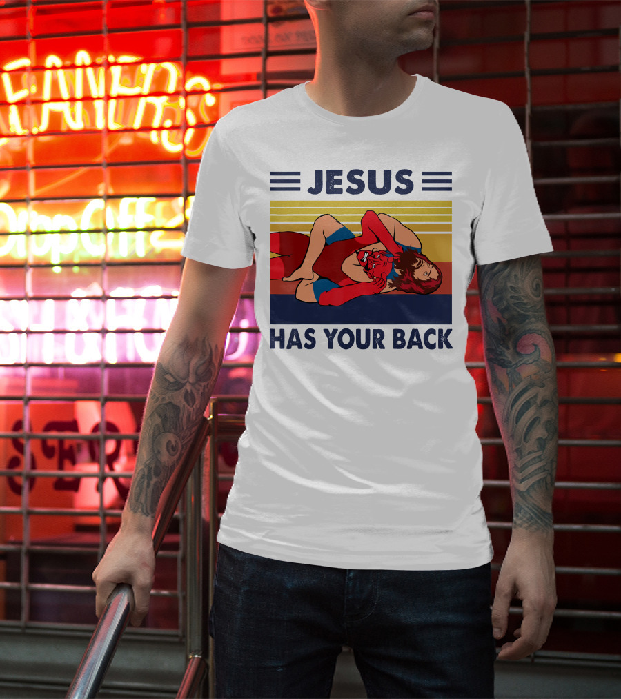 Jesus Wrestling JSatan Retro Style Has Your Back T-Shirt