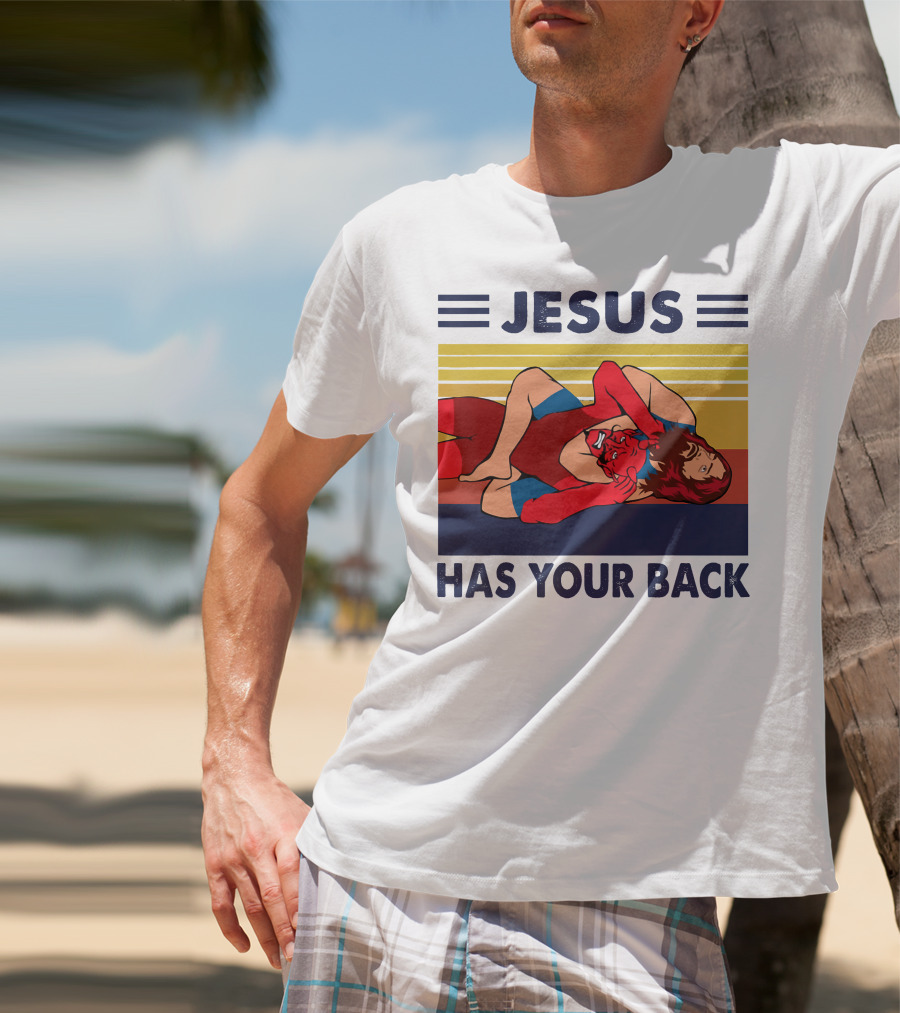Jesus Wrestling JSatan Retro Style Has Your Back T-Shirt