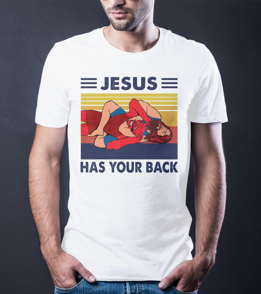Jesus Wrestling JSatan Retro Style Has Your Back T-Shirt