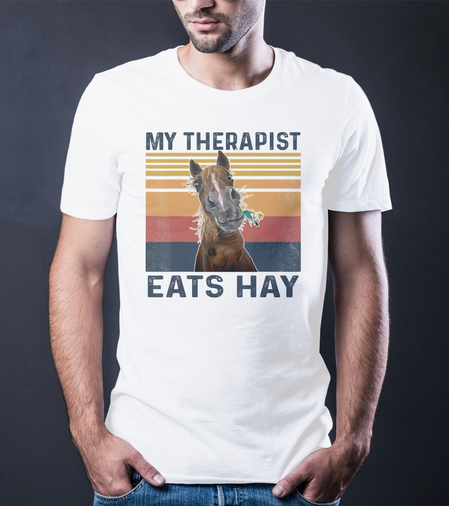 My Therapist Eats Hay Funny Horse Lover Retro Stripes T-Shirt