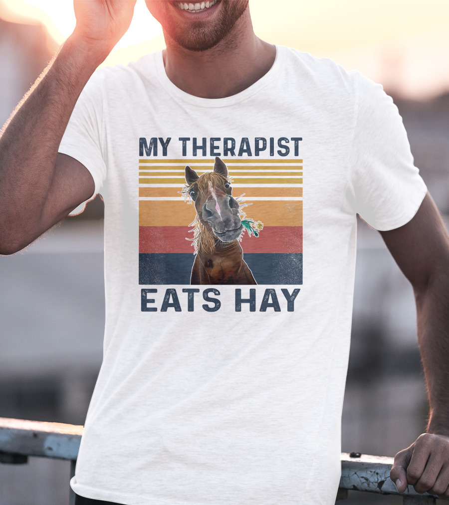 My Therapist Eats Hay Funny Horse Lover Retro Stripes T-Shirt